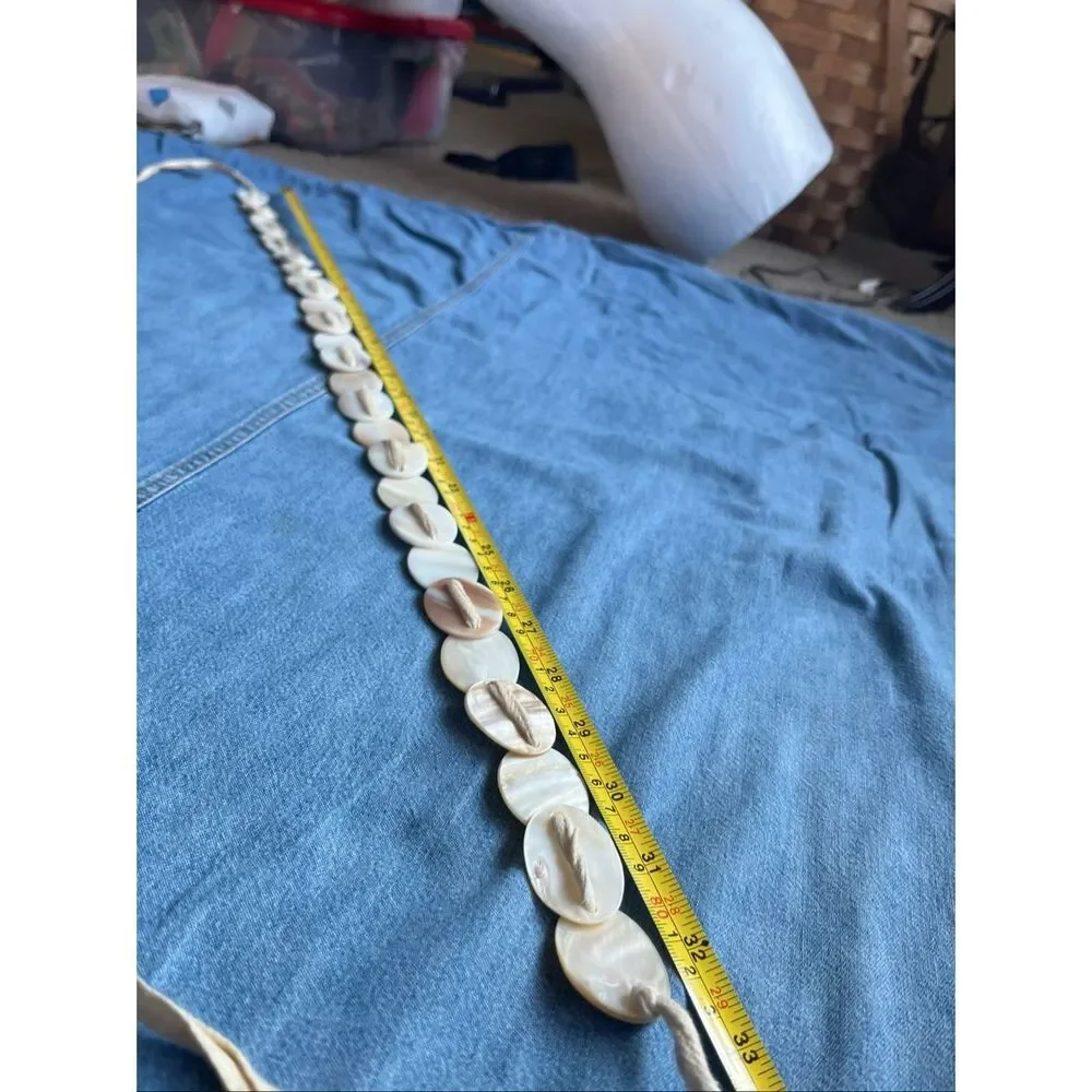 VTG Mother of Pearl Shell Tie Belt Boho Coastal Mermaid Resort Waist Sash 68